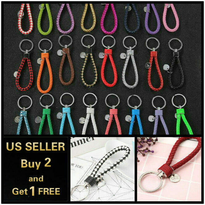 Leather Braided Rope Key Chain Strap Fob Ring Car Home Unisex Weave 22 Colors