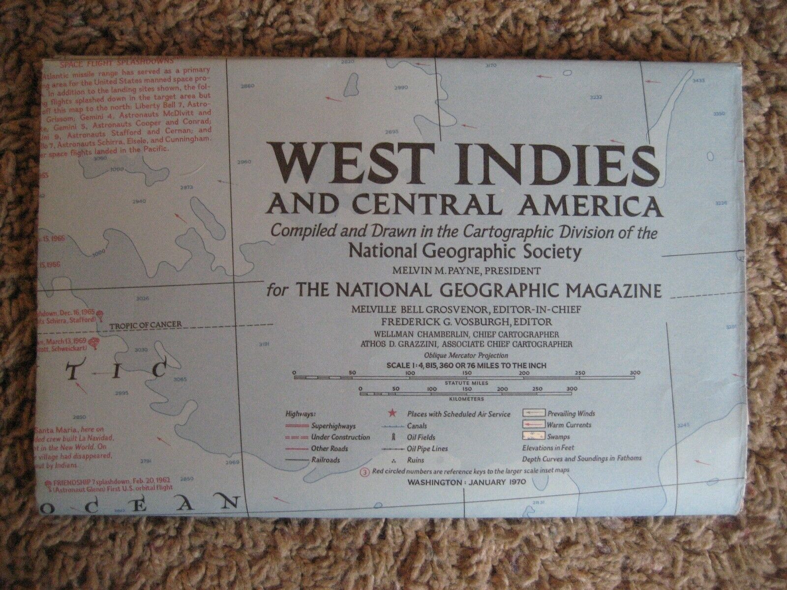 National Geographic Map, 1970, West Indies And Central America
