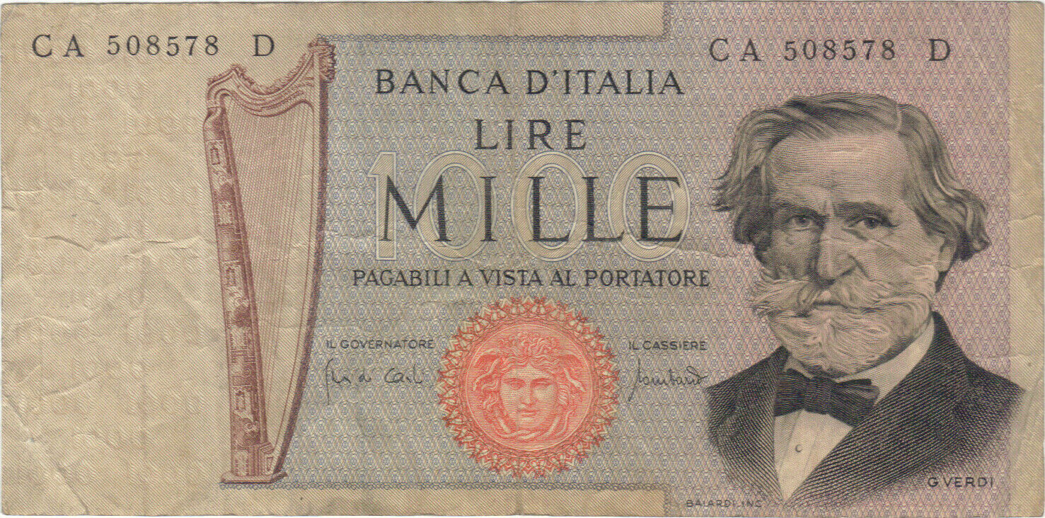 1969 1000 Lire Italy Italian Currency Banknote Note Money Bank Bill Cash Europe