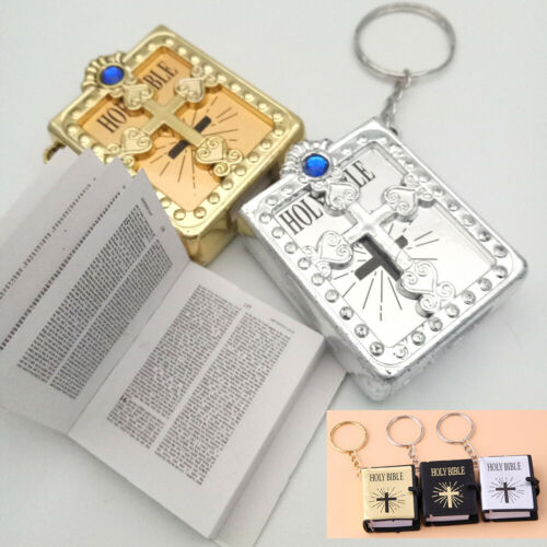 Mini English Holy Bible Keychain Religious Christian Jesus Cross Keyring Bag Lot
